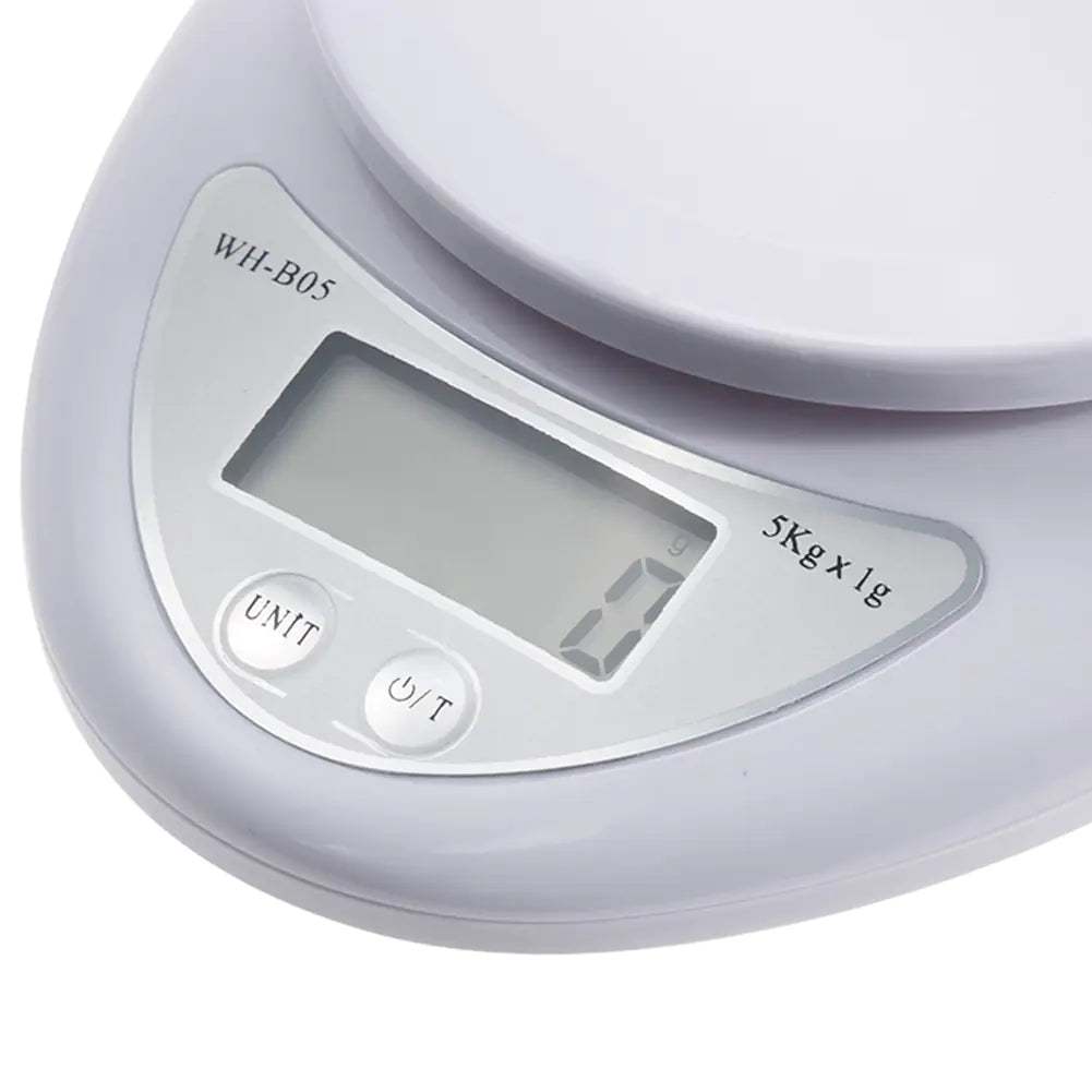Digital kitchen scale with a white background
