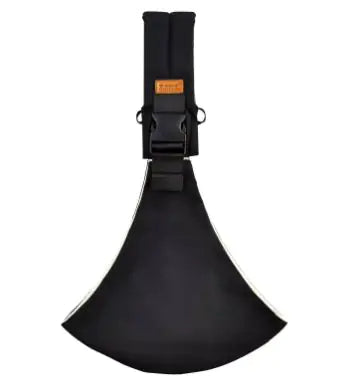 Black leather boot jack with a strap on a white background