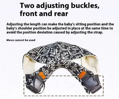 Baby seat harness with two adjusting buckles on a white background