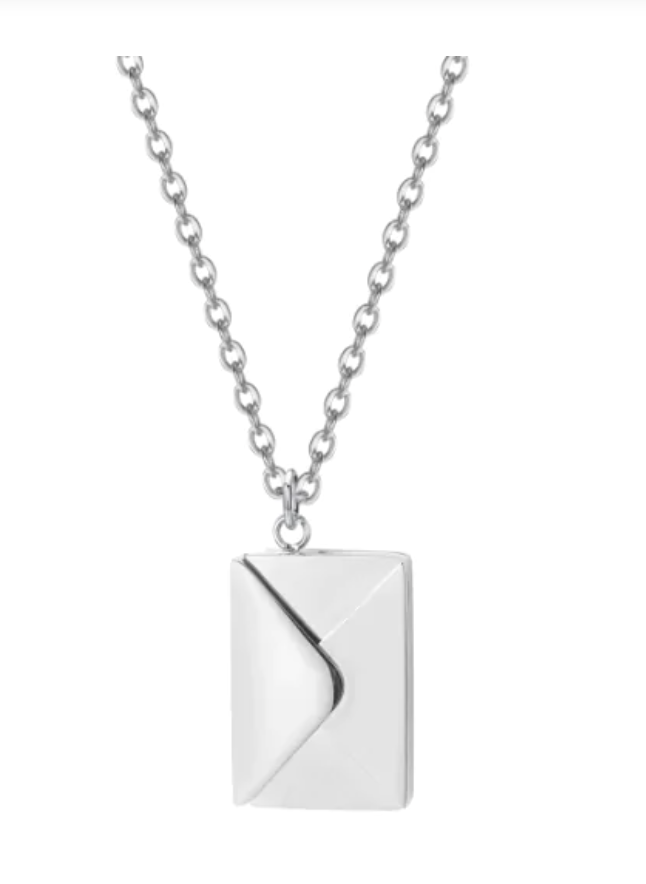 Silver necklace with a unique pendant on a white background
