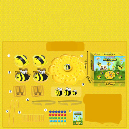 Bees and flowers educational toy set on a yellow background