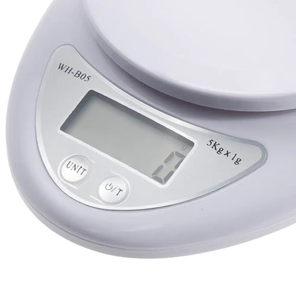 Digital kitchen scale with a white background