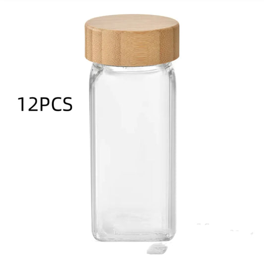 Clear glass container with a wooden lid on a white background, labeled '12PCS'.