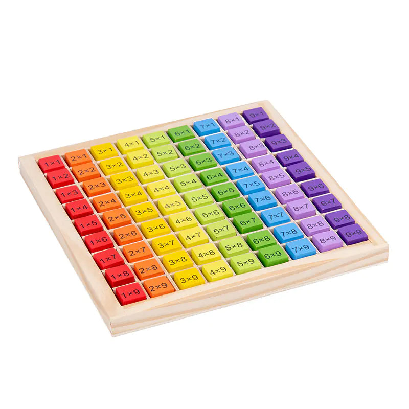 Colorful multiplication table educational toy on a white background