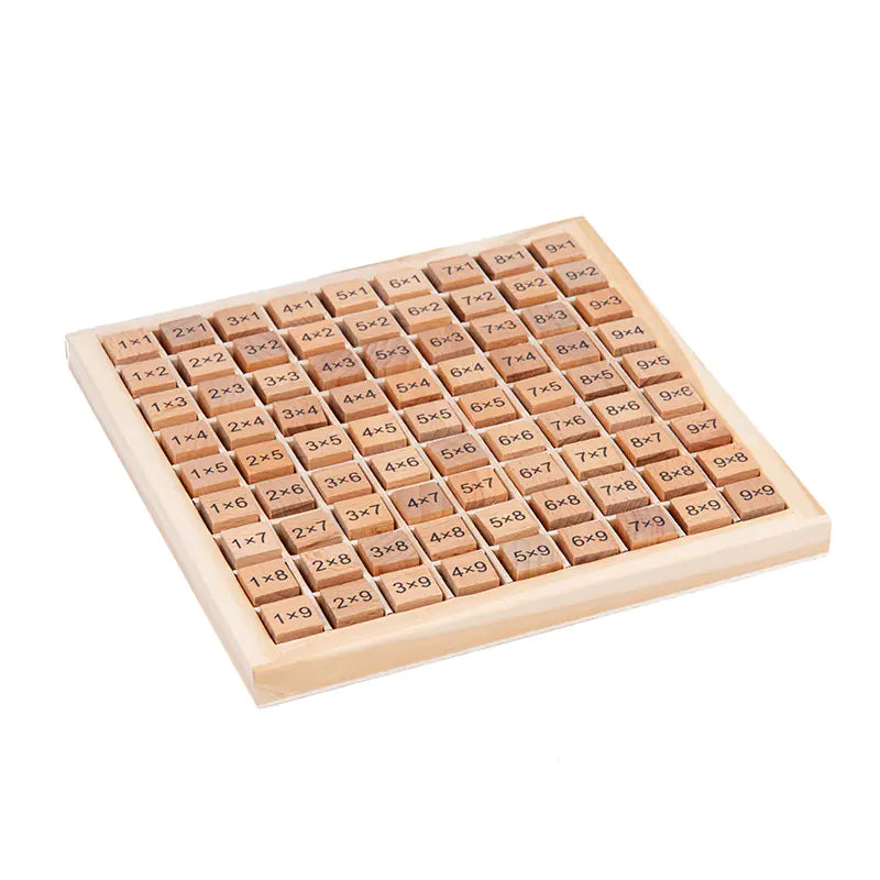 Wooden multiplication table educational tool on a white background