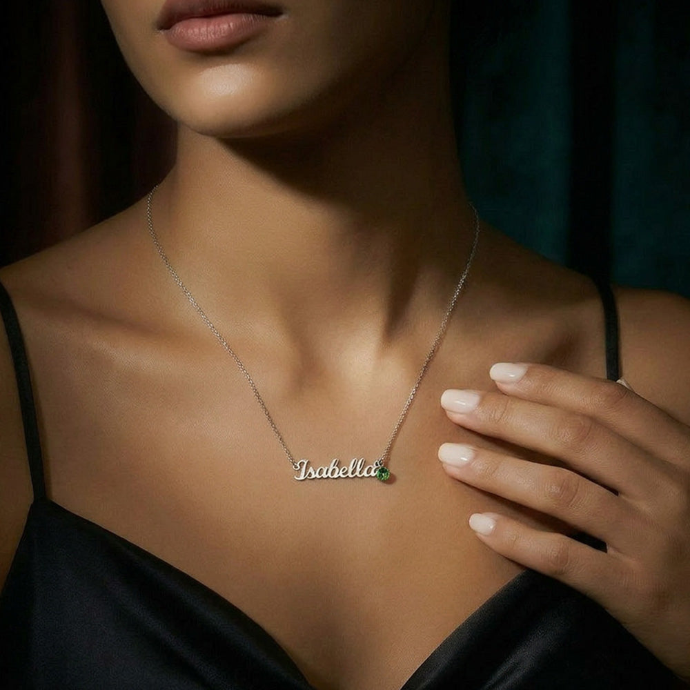 Mother's Grace - Alluring Beauty Custom Name Ribbon Necklace with Birthstone