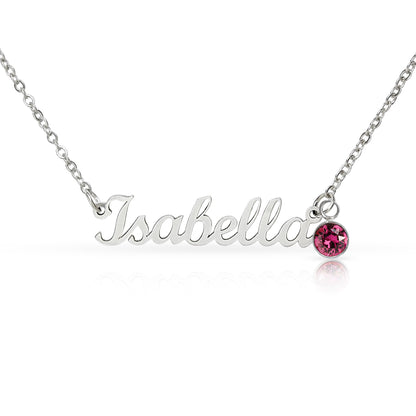 Mother's Grace - Alluring Beauty Custom Name Ribbon Necklace with Birthstone
