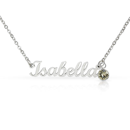 Mother's Grace - Alluring Beauty Custom Name Ribbon Necklace with Birthstone