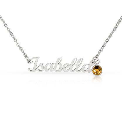 Mother's Grace - Alluring Beauty Custom Name Ribbon Necklace with Birthstone