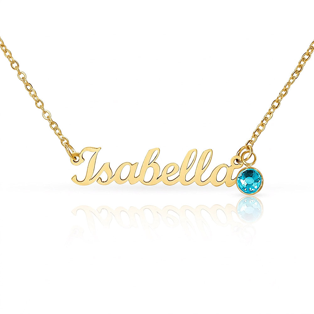 Mother's Grace - Alluring Beauty Custom Name Ribbon Necklace with Birthstone