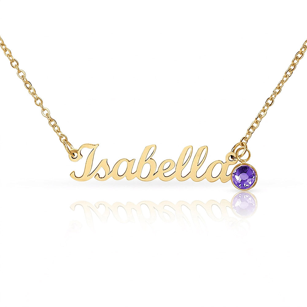 Mother's Grace - Alluring Beauty Custom Name Ribbon Necklace with Birthstone
