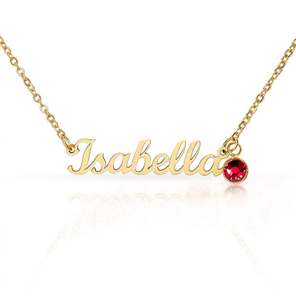 Mother's Grace - Alluring Beauty Custom Name Ribbon Necklace with Birthstone