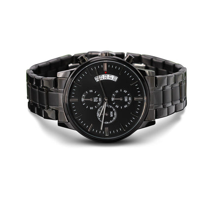 Black Chronograph Watch with Custom Text