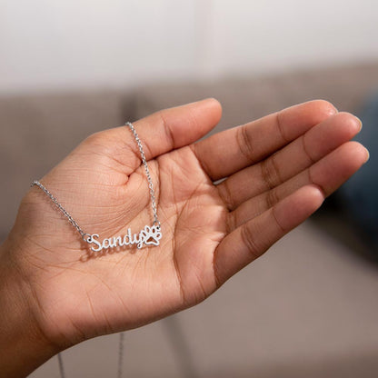 Paw Print Name Necklace in hand