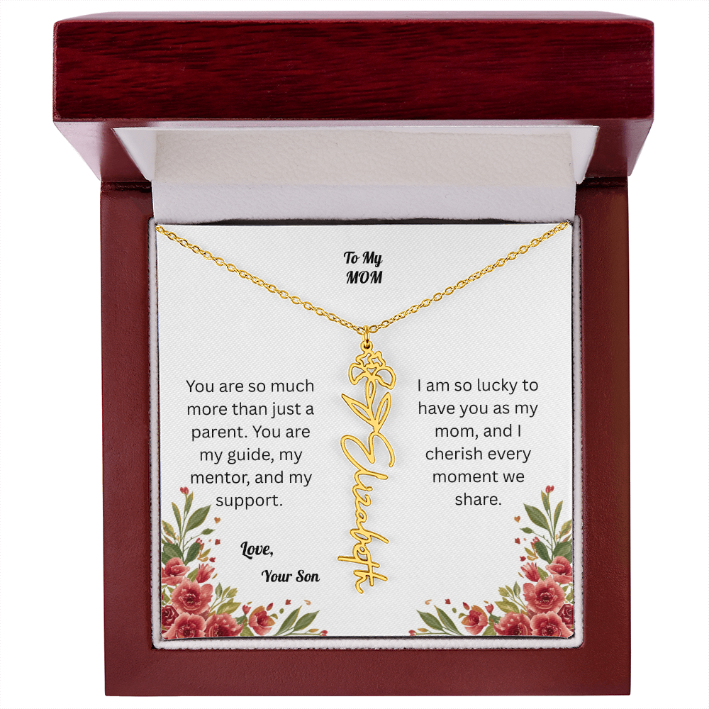 The Mother's Day Garden: Custom Birth Flower and Name Necklace from Son