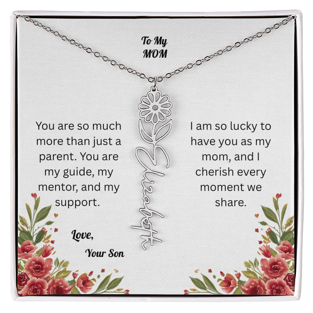 The Mother's Day Garden: Custom Birth Flower and Name Necklace from Son