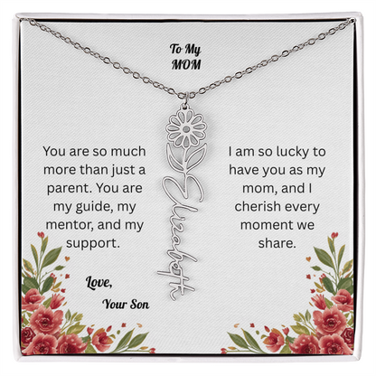 The Mother's Day Garden: Custom Birth Flower and Name Necklace from Son