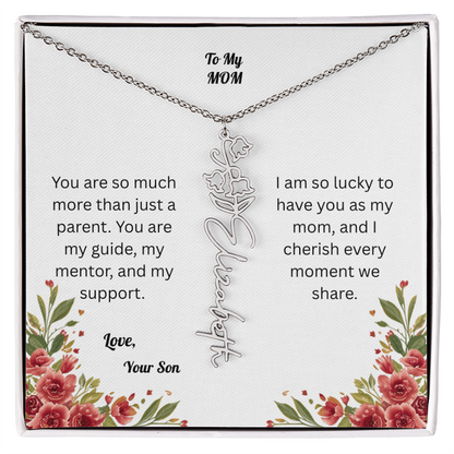 The Mother's Day Garden: Custom Birth Flower and Name Necklace from Son