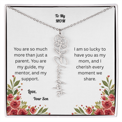 The Mother's Day Garden: Custom Birth Flower and Name Necklace from Son