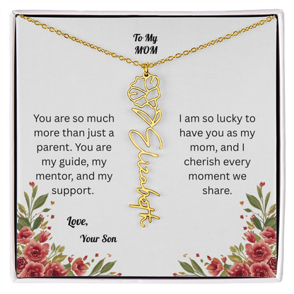 The Mother's Day Garden: Custom Birth Flower and Name Necklace from Son