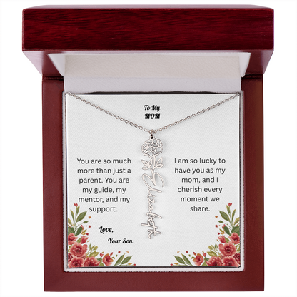 The Mother's Day Garden: Custom Birth Flower and Name Necklace from Son