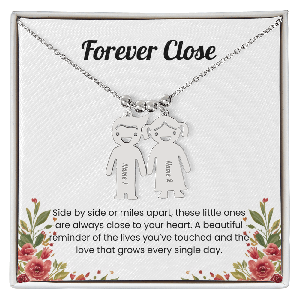 Engraved 2 kids charm necklace stainless steel