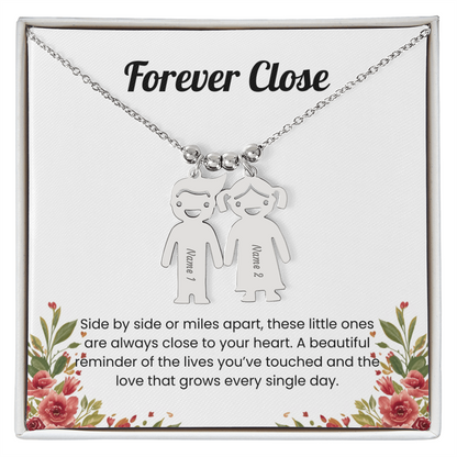 Engraved 2 kids charm necklace stainless steel