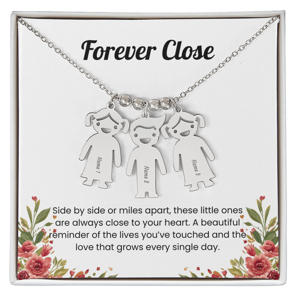 Engraved 3 kids charm necklace stainless steel