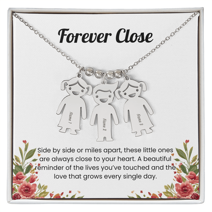 Engraved 3 kids charm necklace stainless steel