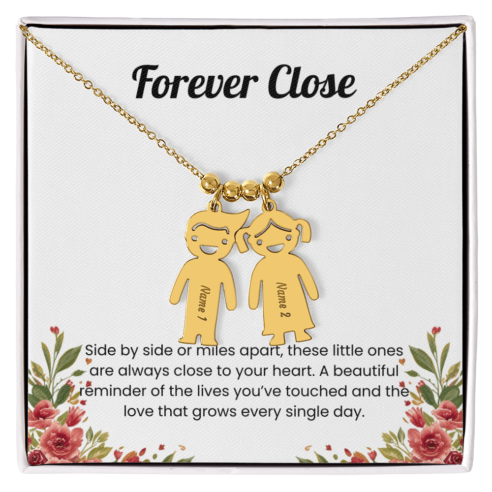 Engraved 2 kids charm necklace gold
