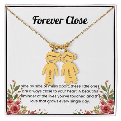 Engraved 2 kids charm necklace gold