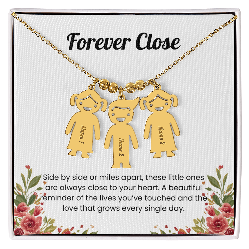 Engraved 3 kids charm necklace gold