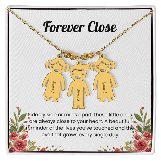 Engraved 3 kids charm necklace gold