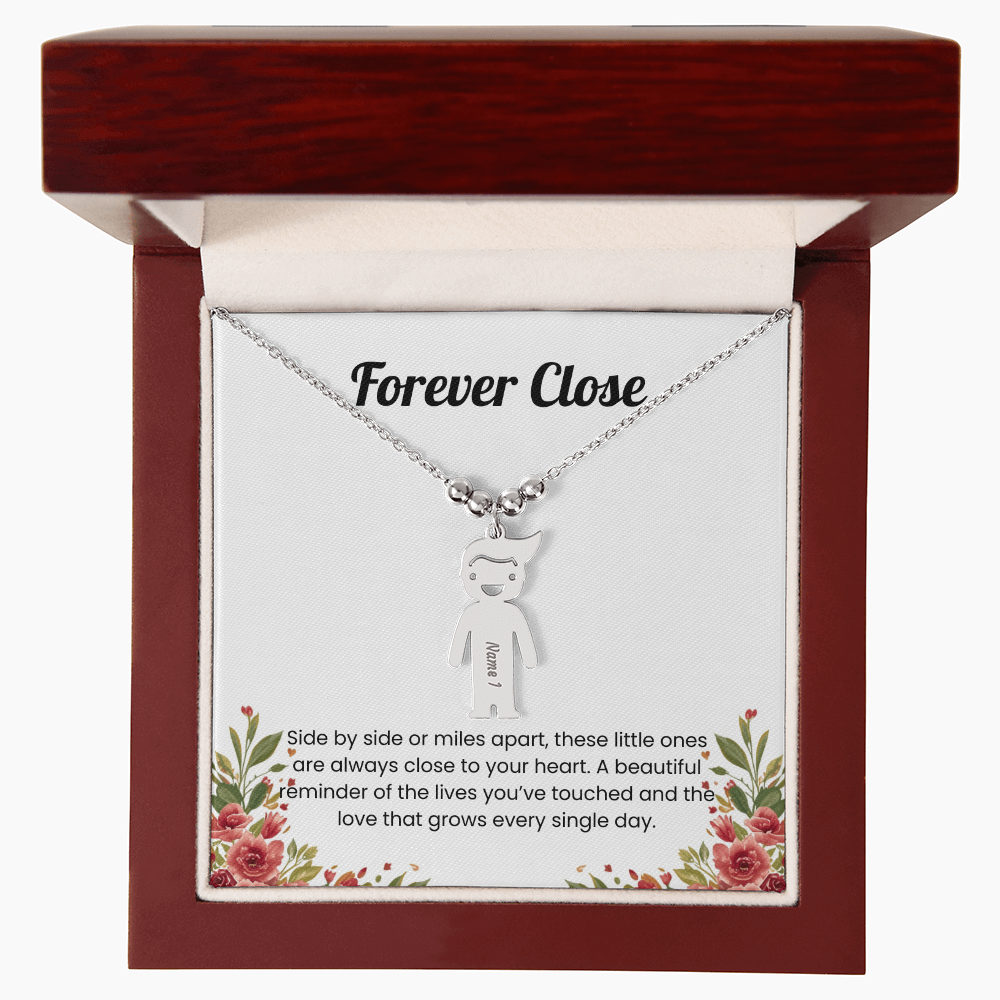 Engraved kid charm necklace stainless steel deluxe box