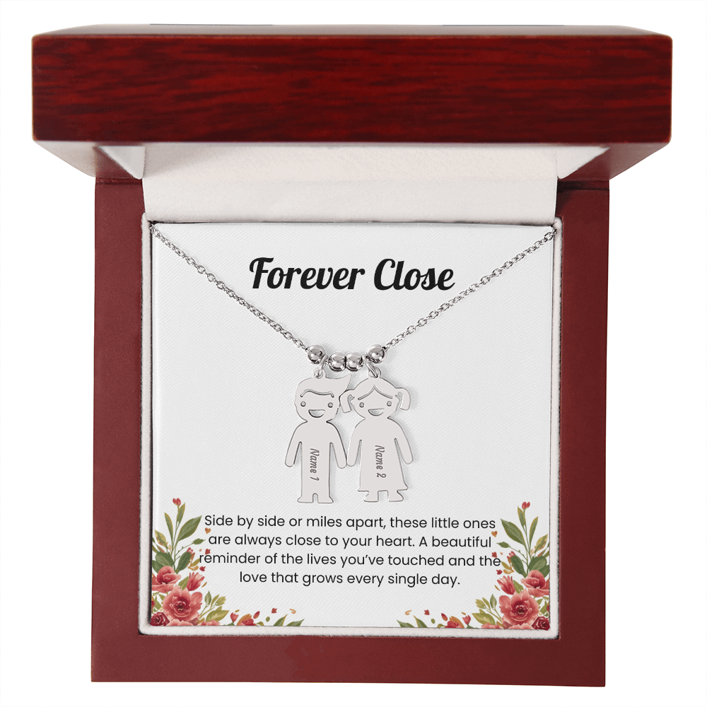 Engraved 2 kids charm necklace gold deluxe box
