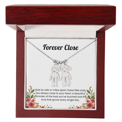 Engraved 2 kids charm necklace gold deluxe box