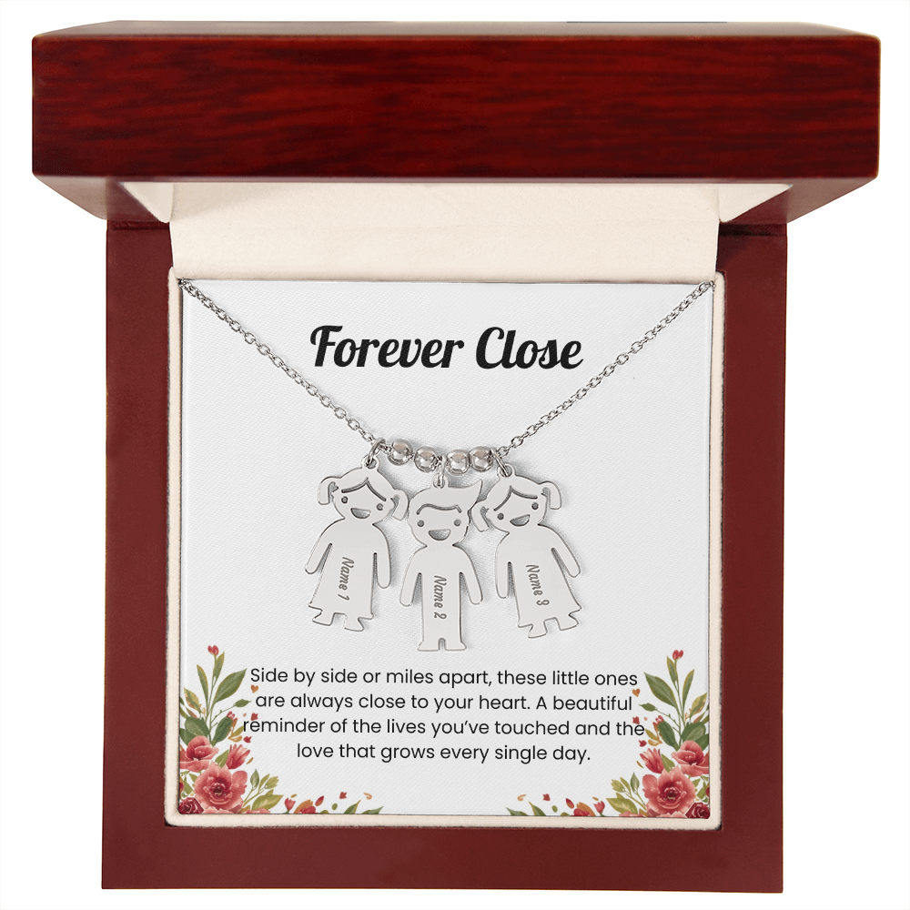 Engraved 3 kids charm necklace stainless steel deluxe box