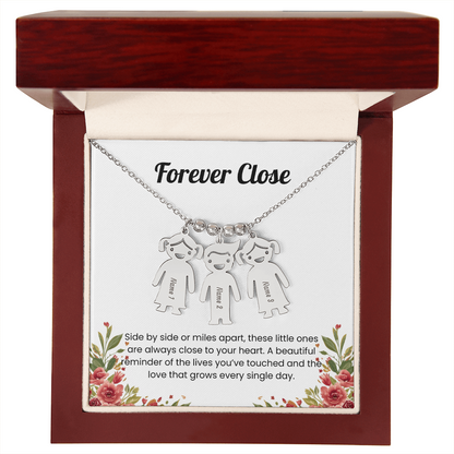 Engraved 3 kids charm necklace stainless steel deluxe box