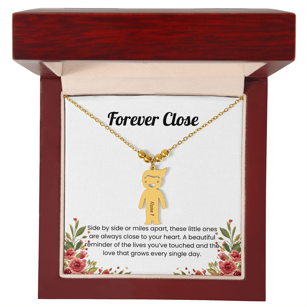 Engraved kid charm necklace gold deluxe box