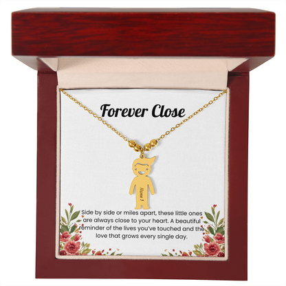 Engraved kid charm necklace gold deluxe box