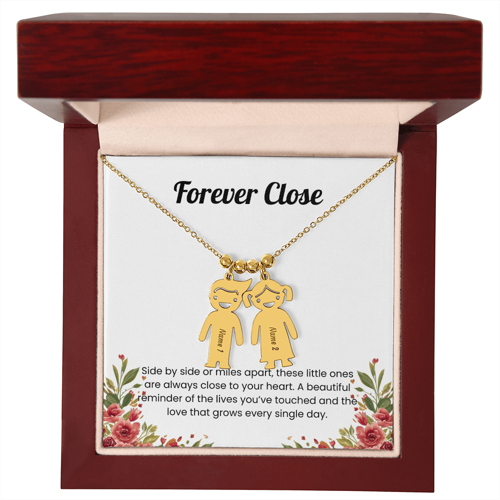 Engraved 2 kids charm necklace gold deluxe box