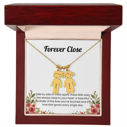 Engraved 2 kids charm necklace gold deluxe box