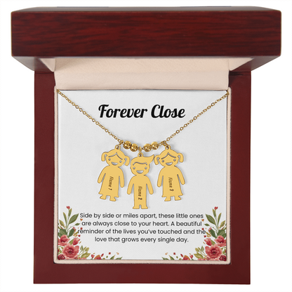 Engraved 3 kids charm necklace gold deluxe box